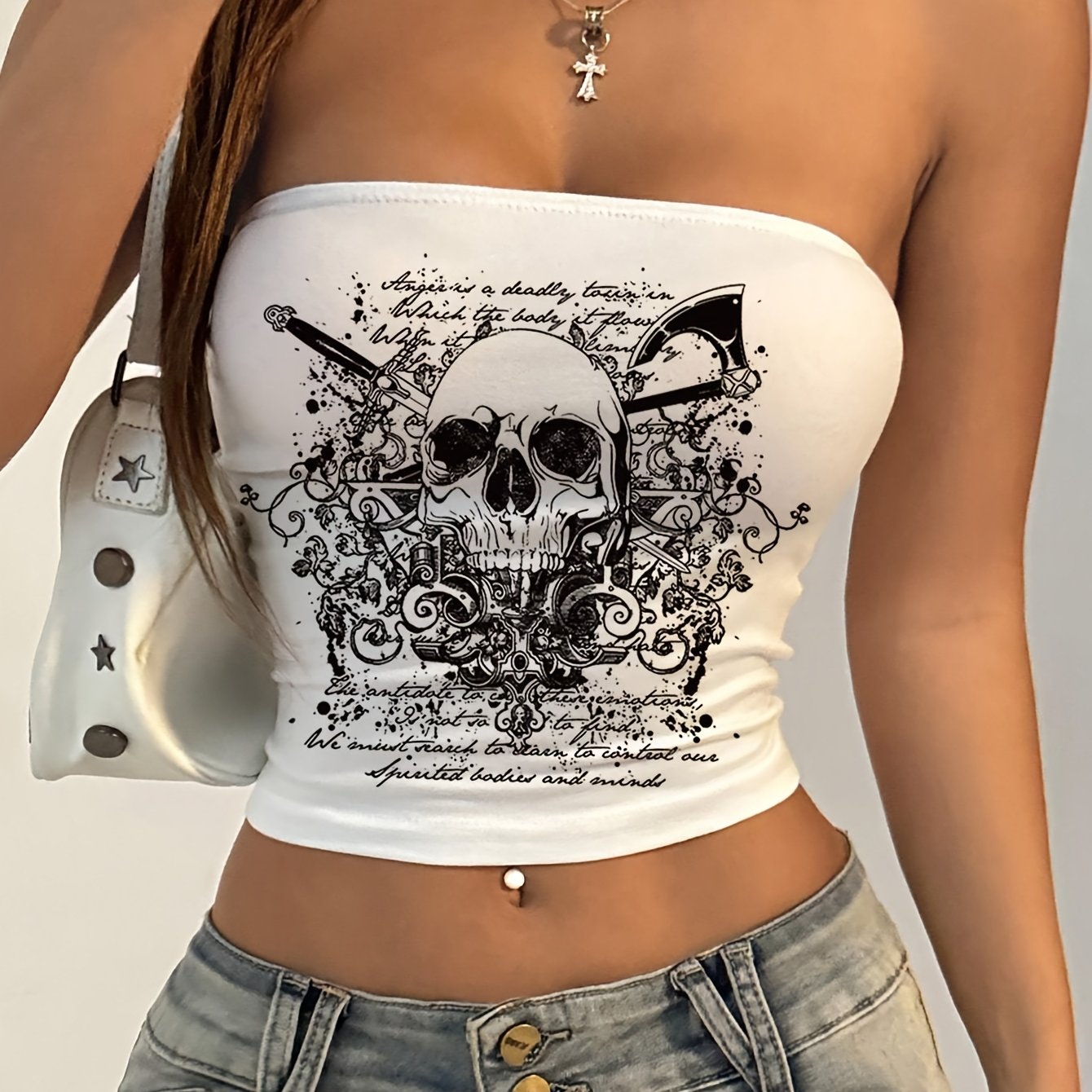 SHADOWDRIP Y2K-Inspired Skull Print Crop Top