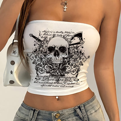 SHADOWDRIP Y2K-Inspired Skull Print Crop Top