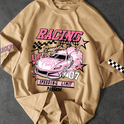 ROGUENATION Street Fashion Racing Print Loose Short-Sleeve T-Shirt