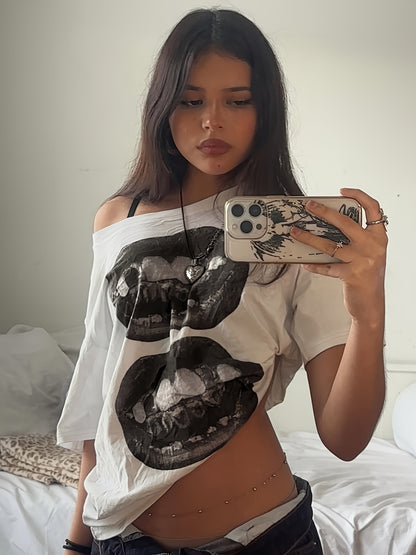 HOOD PHANTOM Printed Off-Shoulder Pure T-Shirt