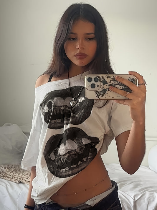 HOOD PHANTOM Printed Off-Shoulder Pure T-Shirt