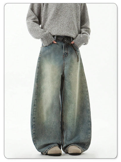 Blue Wide-Leg Denim Pants