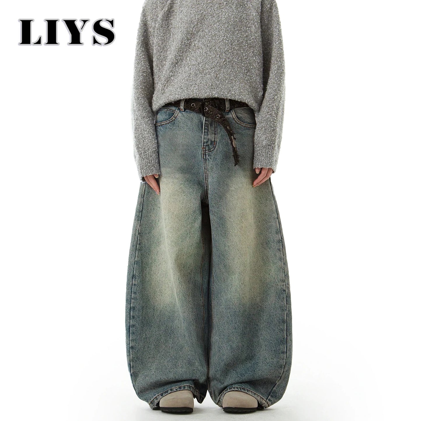 Blue Wide-Leg Denim Pants