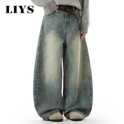 Blue Wide-Leg Denim Pants
