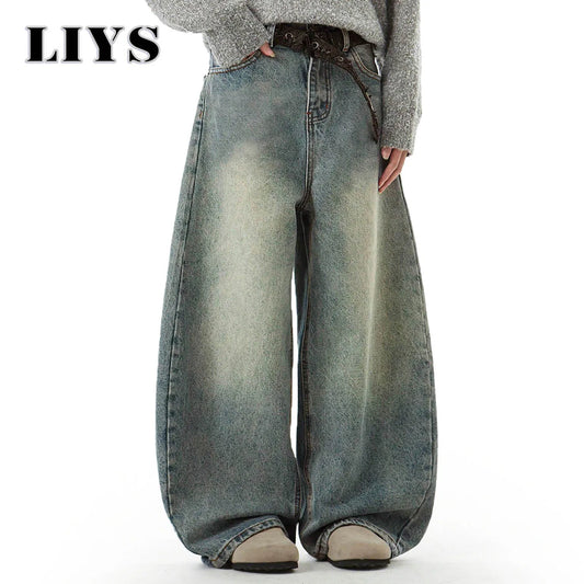 Blue Wide-Leg Denim Pants