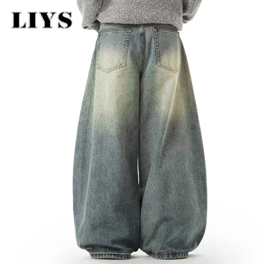Blue Wide-Leg Denim Pants