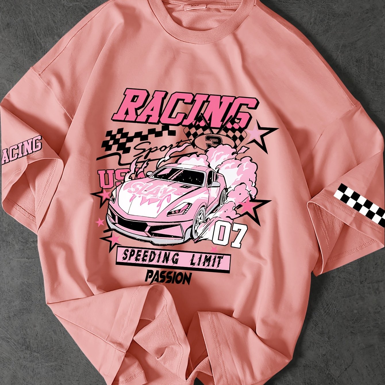 ROGUENATION Street Fashion Racing Print Loose Short-Sleeve T-Shirt