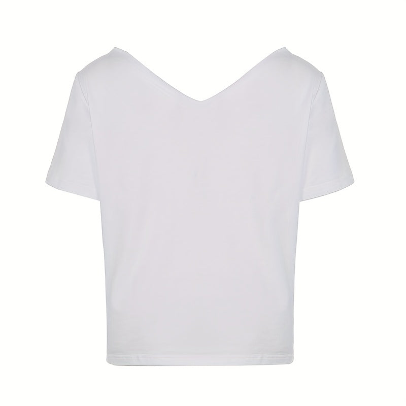 REBEL VIBE Casual V-Neck Short Sleeve T-Shirt with Leopard Print