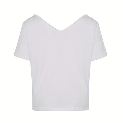 REBEL VIBE Casual V-Neck Short Sleeve T-Shirt with Leopard Print
