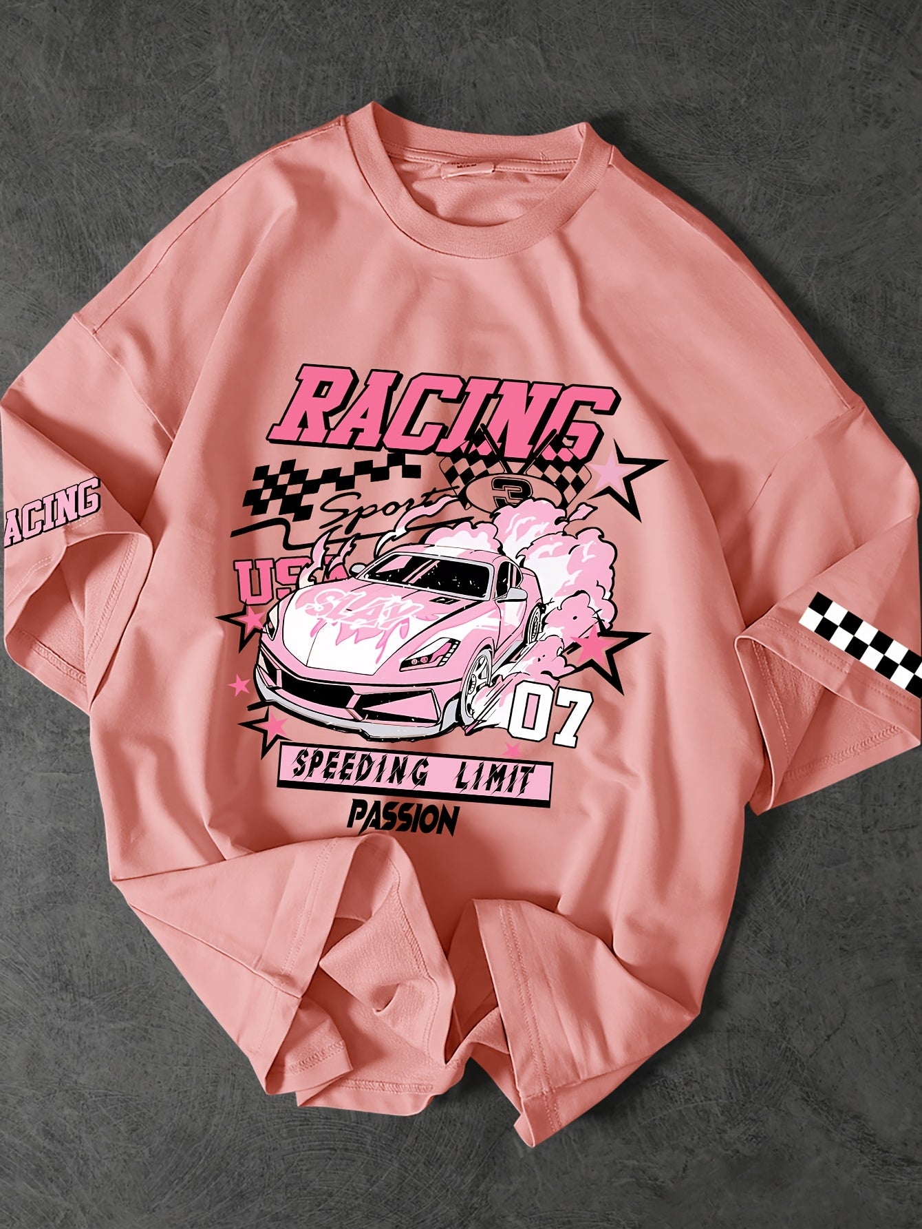 ROGUENATION Street Fashion Racing Print Loose Short-Sleeve T-Shirt