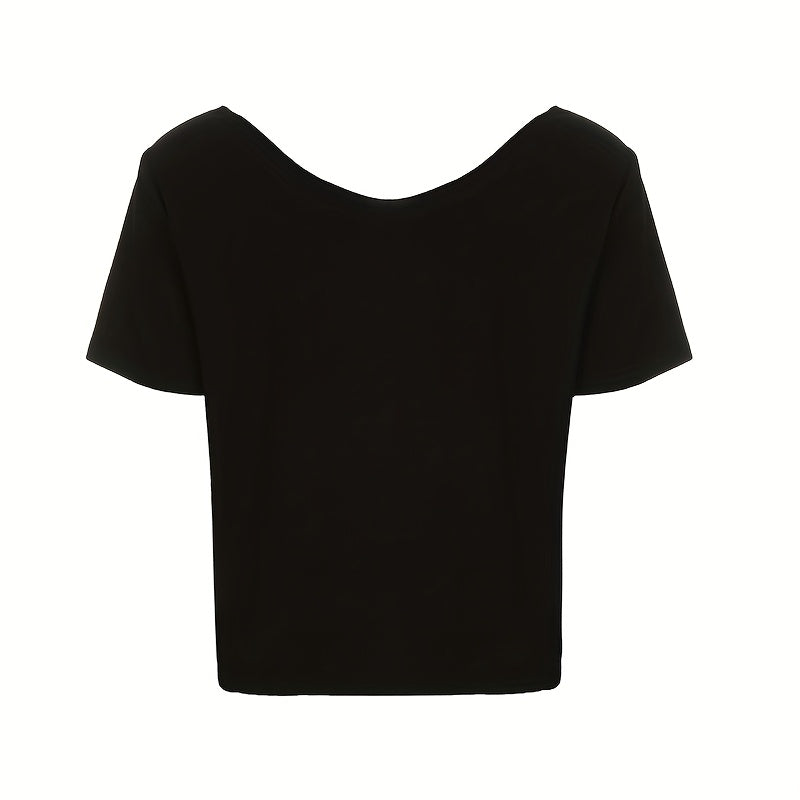 REBEL VIBE Casual V-Neck Short Sleeve T-Shirt with Leopard Print