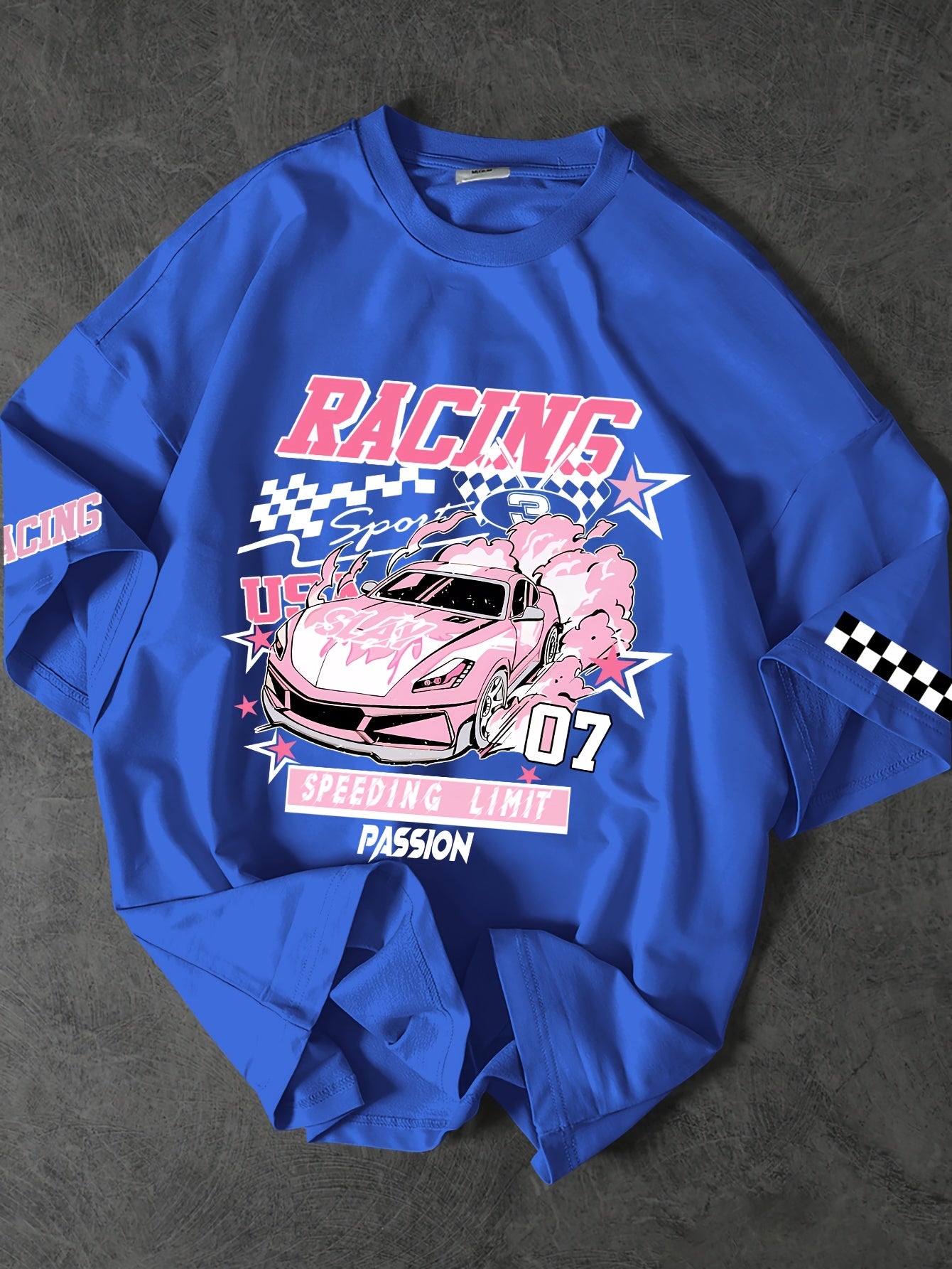 ROGUENATION Street Fashion Racing Print Loose Short-Sleeve T-Shirt