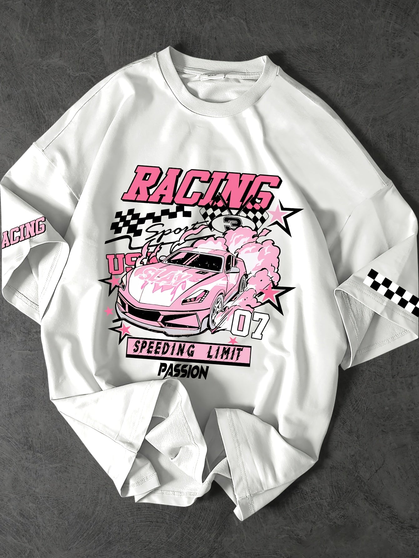 ROGUENATION Street Fashion Racing Print Loose Short-Sleeve T-Shirt