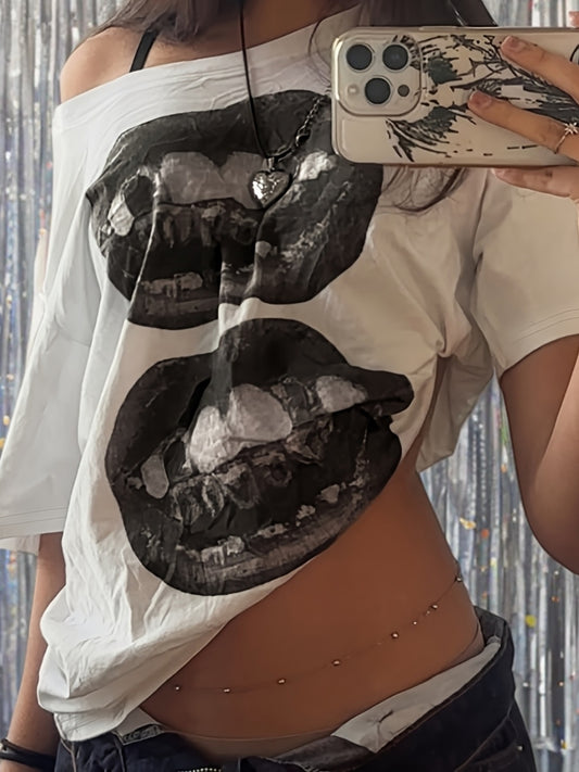 HOOD PHANTOM Printed Off-Shoulder Pure T-Shirt